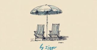 ChatGPT提示词_简单的线描画显示两把沙滩椅在伞下，旁边有“by zlbigger”的字样_chatgpt会员缩略图