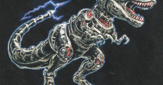 ChatGPT_AI提示词_一幅复古的机器人恐龙插图，黑色背景_gpt会员价格缩略图