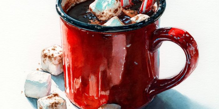 ChatGPT_AI提示词_水彩画的可可杯，配有棉花糖和拐杖糖，柔和的阴影和通透的白色负空间_人工智能chatgpt5.0缩略图