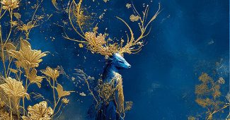 ChatGPT提示词_一只优雅的鹿，角由发光的珊瑚和水晶组成，站在闪烁的森林溪流中，周围是生物发光的植物，神秘而宁静_chatgpt plus限制缩略图