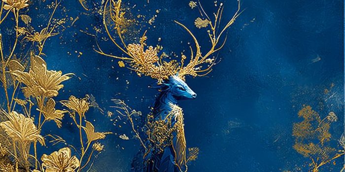 ChatGPT提示词_一只优雅的鹿，角由发光的珊瑚和水晶组成，站在闪烁的森林溪流中，周围是生物发光的植物，神秘而宁静_chatgpt plus限制缩略图