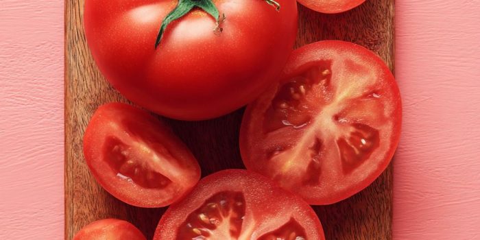 ChatGPT_AI提示词_新鲜番茄插图，整颗番茄与切片，木砧板，明亮的红色，卡哇伊风格，简洁背景，食品摄影风格_gpt会员缩略图