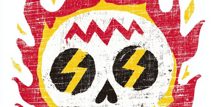 ChatGPT_AI提示词_这是一幅描绘卡通骷髅的图像，眼窝中充满了黄色火焰和红色心跳状线条_chatgpt4.0在线网页缩略图