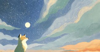 ChatGPT提示词_一只小狐狸在辽阔的色彩丰富的风景中仰望明亮的月亮_chatgpt电脑版缩略图