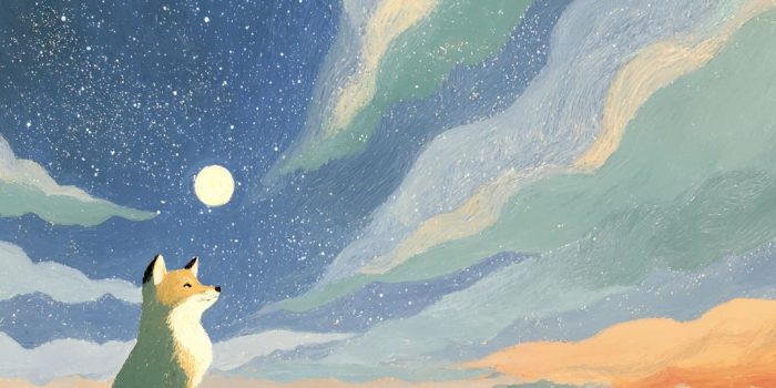 ChatGPT提示词_一只小狐狸在辽阔的色彩丰富的风景中仰望明亮的月亮_chatgpt电脑版缩略图