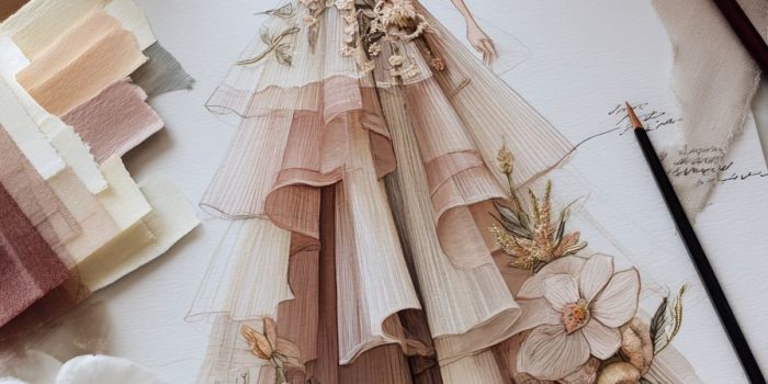 ChatGPT_AI提示词_高档时尚裙装设计插图，艺术化的薄纱裙，细致的花卉刺绣和3D花朵_chatgpt会员激活码缩略图