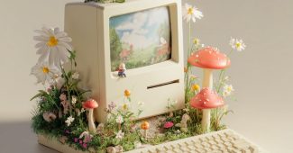 ChatGPT提示词_一台老式Mac电脑上长出了小蘑菇和花朵_chatgpt购买缩略图