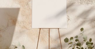 ChatGPT_AI提示词_婚礼欢迎牌放置在极简金色支架上，背景为柔和的石墙_chatgpt在线版网页缩略图