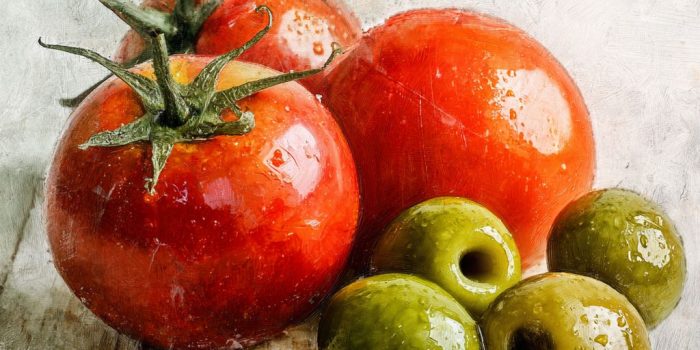 ChatGPT提示词_请展示一幅静物作品，包含两颗绿尖番茄和四颗绿色橄榄，木质切菜板上，背景明亮且白色_chatgpt中文官网缩略图