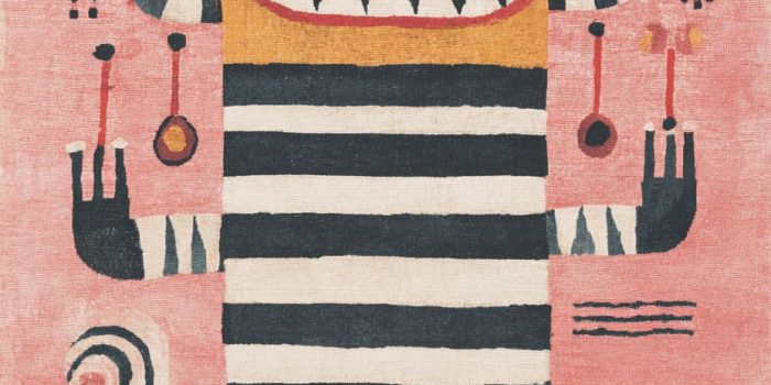 ChatGPT提示词_一张描绘全身人形老虎的西藏地毯，背景为粉色，图案对称简单_chatgpt官网中文版4.0缩略图