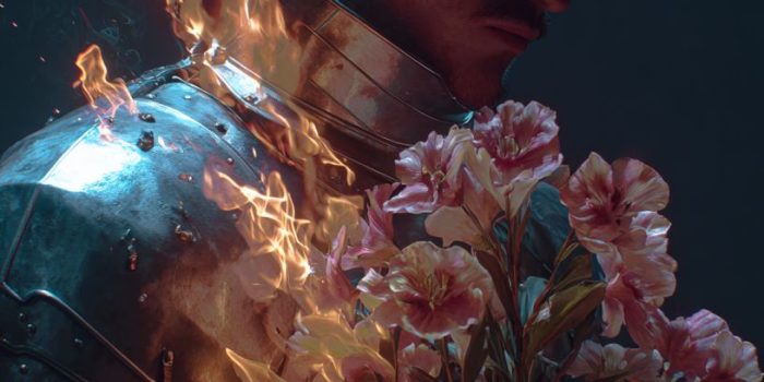 ChatGPT_AI提示词_一名骑士手持燃烧的花朵，火焰在其手臂下方涌现，背景暗调_chatgpt在线网页版官方缩略图