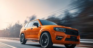 ChatGPT提示词_一辆橙色GWM Tank 300轿车在高速行驶_gpt会员缩略图