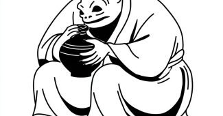 ChatGPT提示词_简单的2D图形设计插图描绘了一个小的日本妖怪在喝清酒_chatgpt会员值吗缩略图