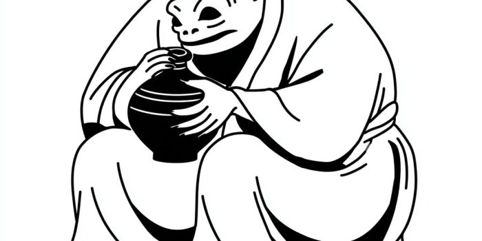 ChatGPT提示词_简单的2D图形设计插图描绘了一个小的日本妖怪在喝清酒_chatgpt会员值吗缩略图