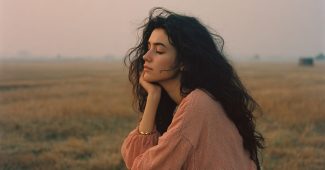 ChatGPT_AI提示词_一位20岁的自然女孩在草地上坐着，黑色波浪长发，低头沉思的神情_chatgpt会员值吗缩略图