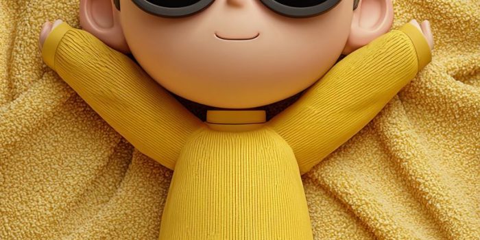 ChatGPT_AI提示词_一个小男孩穿着黑色太阳镜和黄色运动服躺在地上，手放在头后，旁边有两个足球_chatgpt会员收费标准缩略图