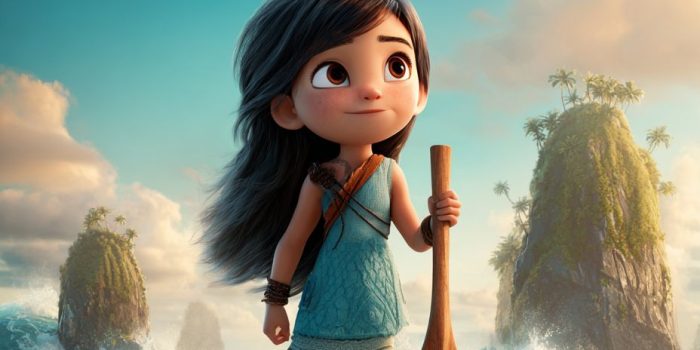 ChatGPT_AI提示词_动画电影《海洋冒险》的海报展示了一个6岁女孩摩纳站在岩石上，手握木质冲浪桨，背景是岛屿和海洋_gpt会员怎么开通缩略图