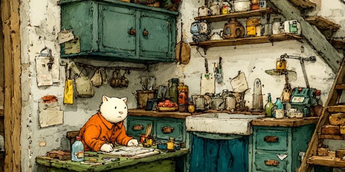 ChatGPT提示词_描绘雷蒙德·布里格斯和马蒂亚斯·阿道夫森风格的猫故事温馨场景缩略图