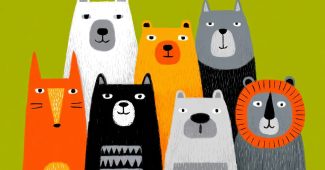 ChatGPT提示词_色彩鲜艳的狐狸、北极熊、猫、狗、狼和狮子角色，背景为明亮的绿色_怎么获取chatgpt plus缩略图