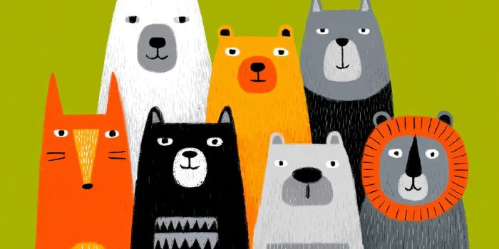 ChatGPT提示词_色彩鲜艳的狐狸、北极熊、猫、狗、狼和狮子角色，背景为明亮的绿色_怎么获取chatgpt plus缩略图