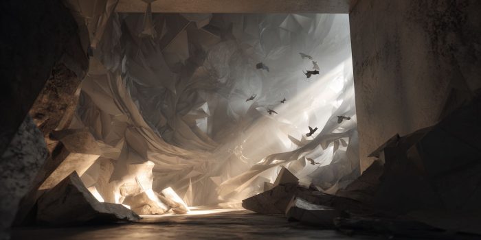 ChatGPT提示词_在超现实的3D环境中重构的《格尔尼卡》，抽象空间中漂浮的碎片形态_chatgpt4.0官网缩略图