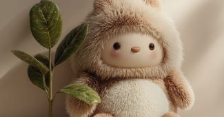 ChatGPT提示词_创建一个超真实的CGI海报，展示一个毛绒玩具，具有长软丝滑的毛发，其他部分如茎和叶子则逼真，采用温和的色调，简约的构图，背景为浅色，柔和的散射光线，展现干净时尚的美感_gpt会员缩略图