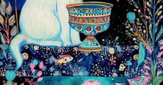 ChatGPT提示词_一只温柔的小猫坐在闪烁的水池边，好奇地凝视着一个发光的杯子，杯中跳出一条小鱼_chatgpt 4.0免费账号缩略图