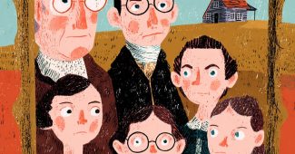 ChatGPT_AI提示词_一幅描绘美国独立战争时期的家庭肖像，包含祖父、父亲、母亲、儿子和女儿，背景有一栋殖民风格的房子和一片田野_chatgpt4.0官网缩略图