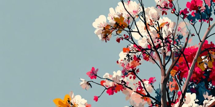 AI提示词_一棵高大的树在淡蓝色的天空下盛开着五彩斑斓的花朵_怎么获取chatgpt plus缩略图