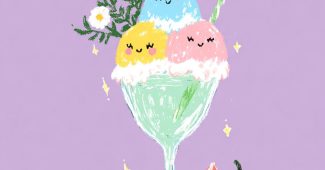 ChatGPT提示词_一个可爱的冰淇淋，有三球，第一球是蓝色，第二球是黄色，第三球是橙色_chatgpt在线网页缩略图