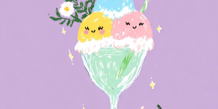 ChatGPT提示词_一个可爱的冰淇淋，有三球，第一球是蓝色，第二球是黄色，第三球是橙色_chatgpt在线网页缩略图