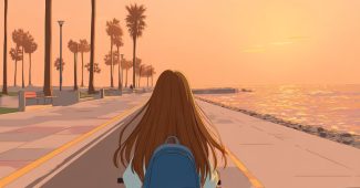 ChatGPT提示词_一个年轻女人骑着自行车，背着蓝色背包，周围环境是海滩和公园，正值黄金时刻_chatgpt在线试用缩略图