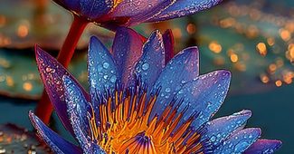 ChatGPT提示词_多朵盛开的蓝色莲花在平静的水面上漂浮_chatgpt5.2收费缩略图