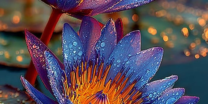 ChatGPT提示词_多朵盛开的蓝色莲花在平静的水面上漂浮_chatgpt5.2收费缩略图