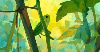 ChatGPT提示词_这是一幅以敦煌画风为灵感的梦幻艺术插图，展示了温暖和冷淡色彩的渐变对比_人工智能chatgpt5.0缩略图