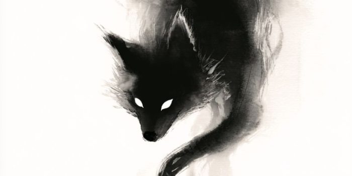 ChatGPT提示词_九尾狐灵的日本水墨画，黑色墨尾缭绕在雾中，散发阴森光芒的眼睛_chatgpt会员版缩略图