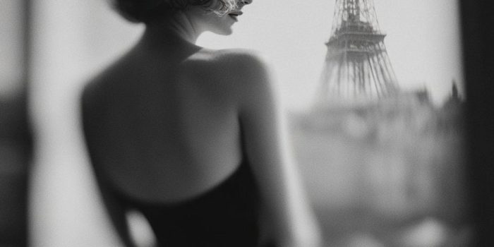 ChatGPT提示词_女模特站在法式阳台上，背对镜头凝视埃菲尔铁塔，穿着优雅的裙子_chat gpt会员便宜缩略图