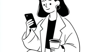 ChatGPT提示词_一位微笑的女性在休闲咖啡时间，一手拿着智能手机，一手拿着咖啡杯_chatgpt.com官网缩略图