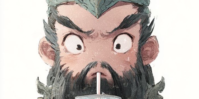 ChatGPT提示词_关羽手持大杯冷饮的可爱插画_chatgpt.com登录缩略图