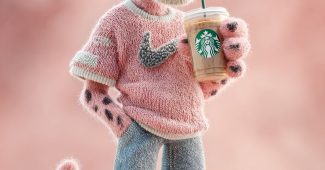 ChatGPT提示词_经典卡通中的粉红豹穿着粉色T恤和牛仔裤，喝星巴克咖啡_苹果手机购买gpt会员怎么取消缩略图