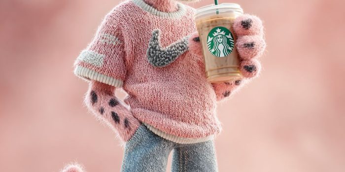 ChatGPT提示词_经典卡通中的粉红豹穿着粉色T恤和牛仔裤，喝星巴克咖啡_苹果手机购买gpt会员怎么取消缩略图