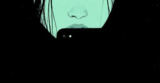 ChatGPT提示词_一幅极简风格的女性面孔和长发的插图，她在黑暗中看手机屏幕_chatgpt会员价格缩略图