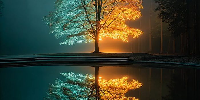 ChatGPT提示词_黑暗森林中一棵被雾气环绕的大树，温暖的光芒照亮夜晚_chatgpt5.1缩略图