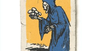 ChatGPT提示词_一幅鬼怪死神的卡通画，穿着蓝色长袍，手里举着蘑菇_chatgpt在线网页版官方缩略图