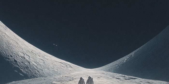 ChatGPT提示词_两位年轻宇航员在月球探索，背景是辽阔宇宙，包含星星和宇宙飞船_国内如何买gpt会员卡便宜缩略图