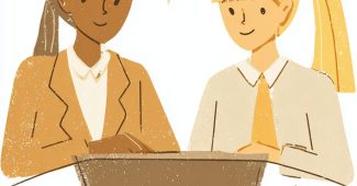 ChatGPT提示词_两位女性在商务会议中，桌上摆有笔记本电脑，友好的氛围_人工智能chatgpt5.0缩略图