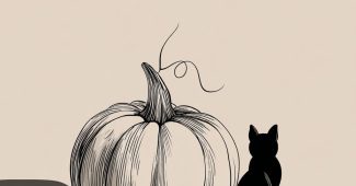 ChatGPT提示词_线条艺术南瓜与黑猫插图简约现代_买gpt会员缩略图