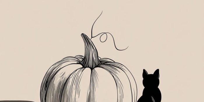 ChatGPT提示词_线条艺术南瓜与黑猫插图简约现代_买gpt会员缩略图