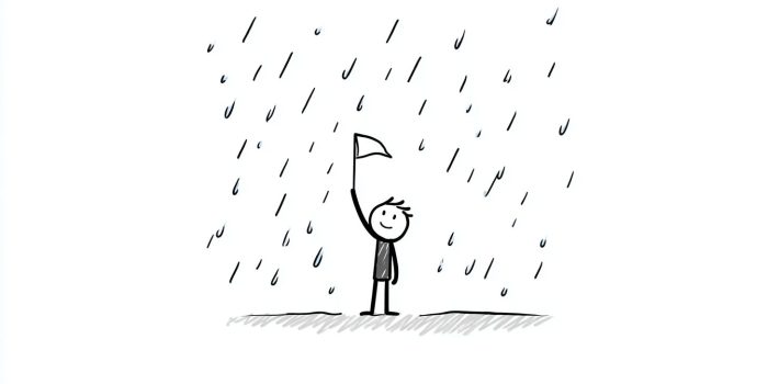 ChatGPT提示词_简单的开心小人画面，在降雨中举着小白旗_chatgpt官网网页版缩略图