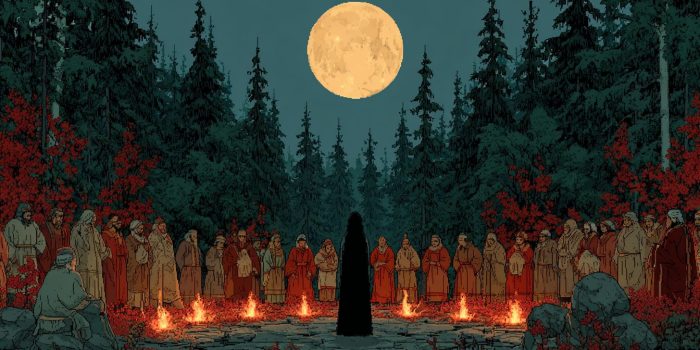 ChatGPT提示词_一个黑发直发女孩站在胡闹舞圈中央，周围是穿着各种传统服装的萨满，场景被火把照亮，满月挂在森林的天空上_chatgpt会员版不能推理缩略图